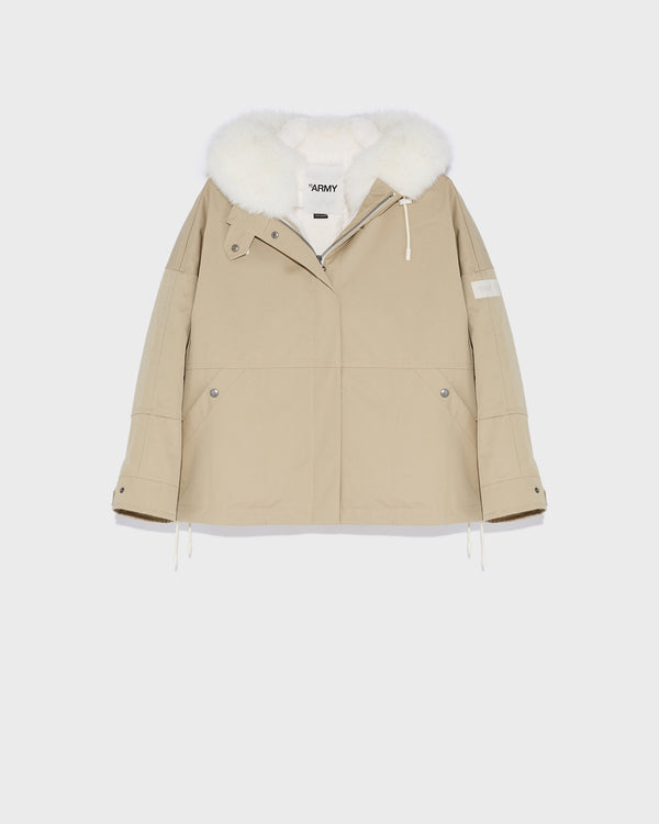 Cropped parka in waterproof technical fabric with fox and rabbit fur - beige - Yves Salomon