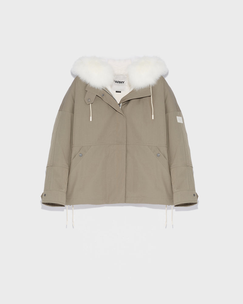 Cropped parka in waterproof technical fabric with fox and rabbit fur - khaki - Yves Salomon