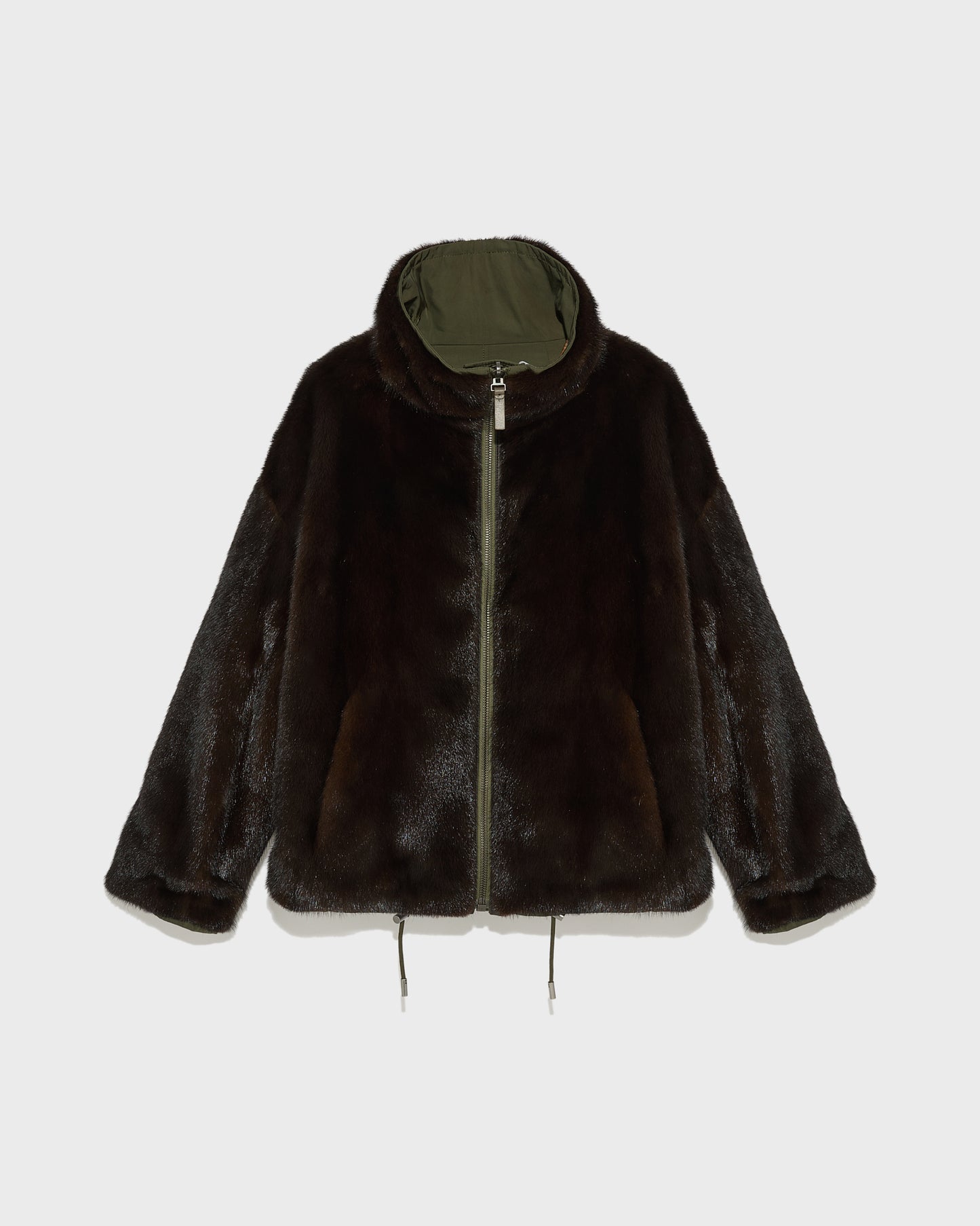 Short jacket with mink collar - khaki - Yves Salomon