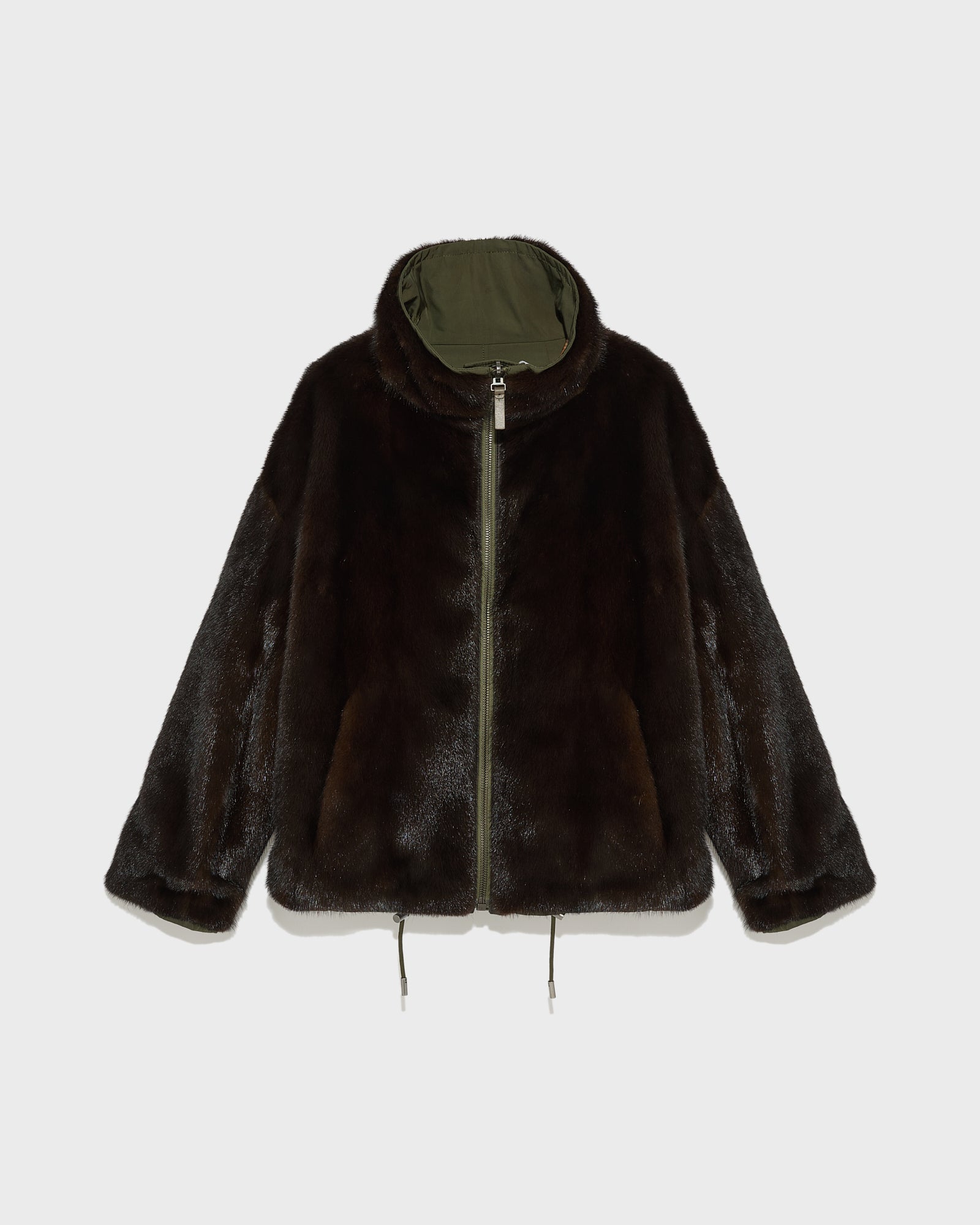 Short jacket with mink collar - khaki - Yves Salomon