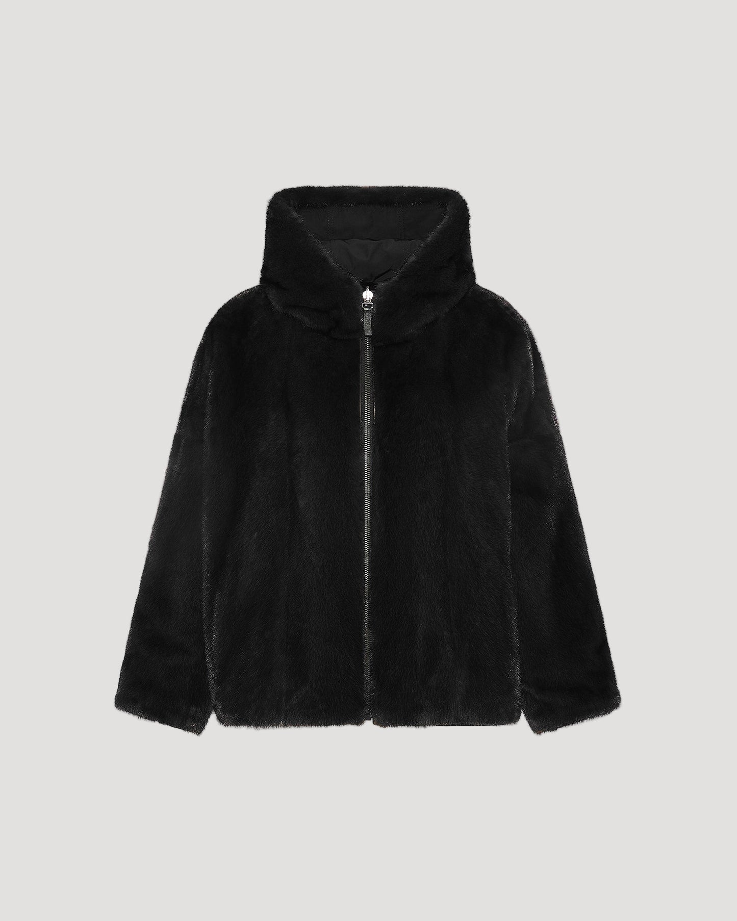 Short reversible parka in water-repellent technical fabric and long-haired mink fur