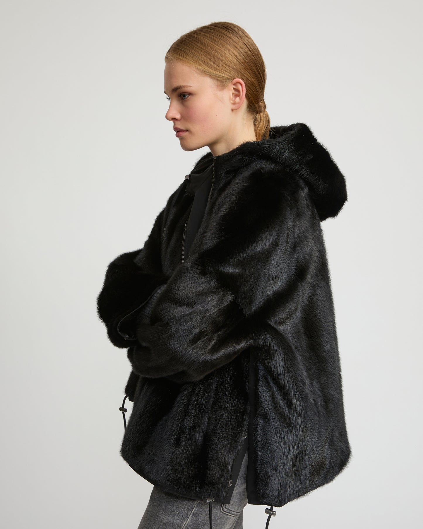 Short reversible parka in water-repellent technical fabric and long-haired mink fur -Yves Salomon