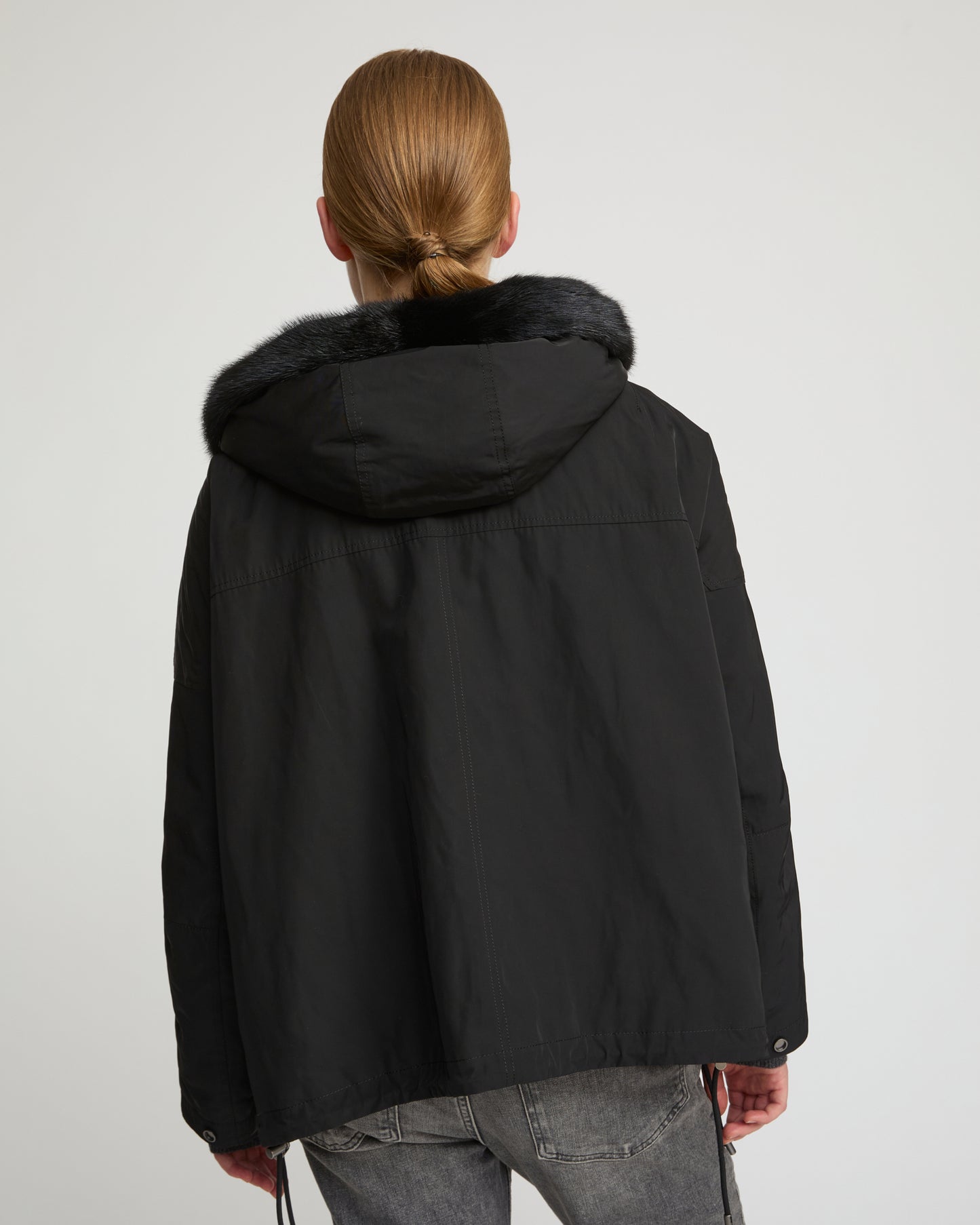 Short reversible parka in water-repellent technical fabric and long-haired mink fur -Yves Salomon