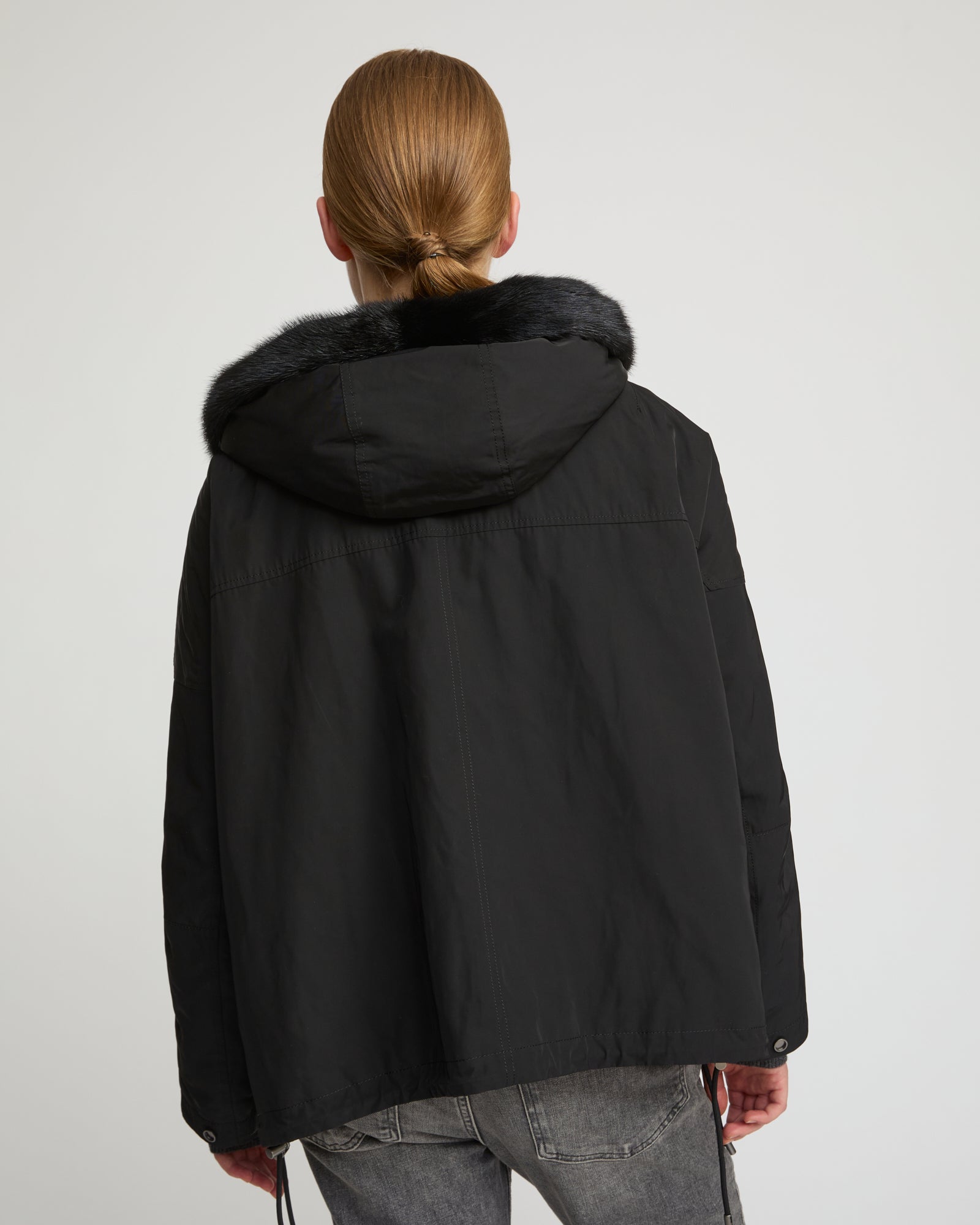 Short reversible parka in water-repellent technical fabric and long-haired mink fur -Yves Salomon
