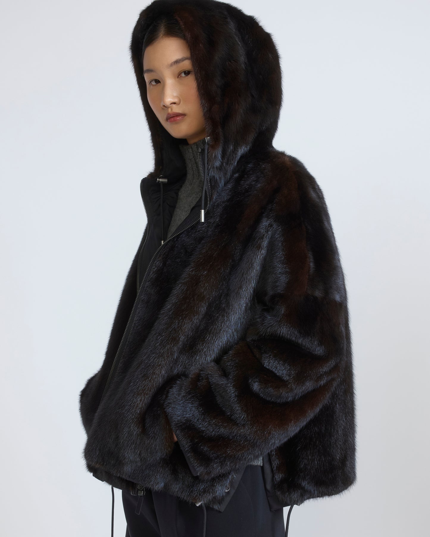 Short reversible water-repellent technical fabric jacket with mink fur - Yves Salomon - New Fall/Winter Collection