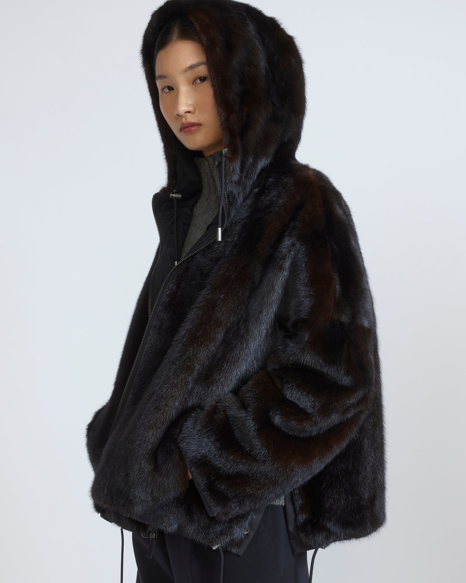 Short reversible water-repellent technical fabric jacket with mink fur - Yves Salomon - New Fall/Winter Collection