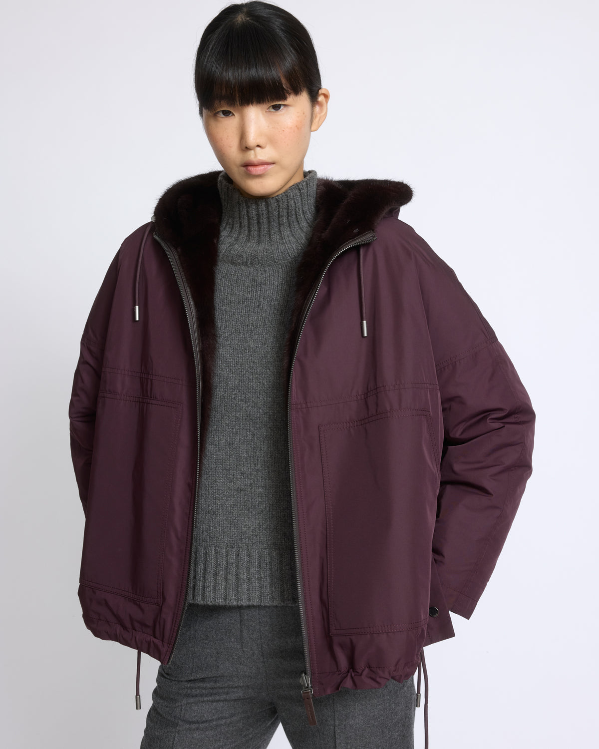 Short reversible water-repellent technical fabric jacket with mink fur - Yves Salomon - New Fall/Winter Collection