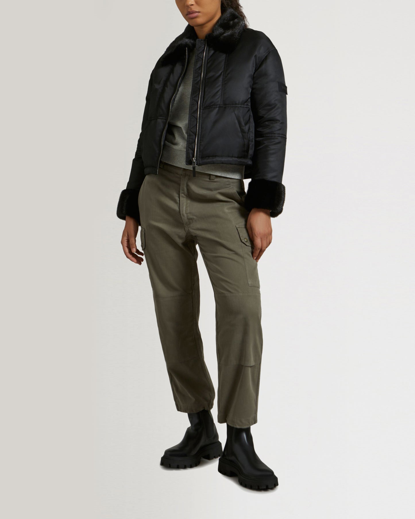 Jacket in water-repellent technical fabric with mink fur-Yves Salomon-Winter sale & boxing day