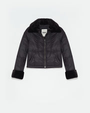 Jacket in water-repellent technical fabric with mink fur trim