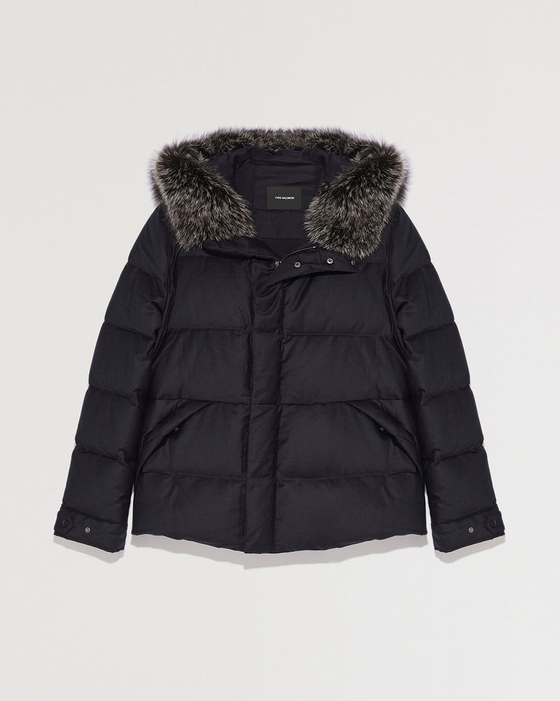 Loro Piana Fabric Down Jacket With Fox Fur Trim - navy - Yves Salomon