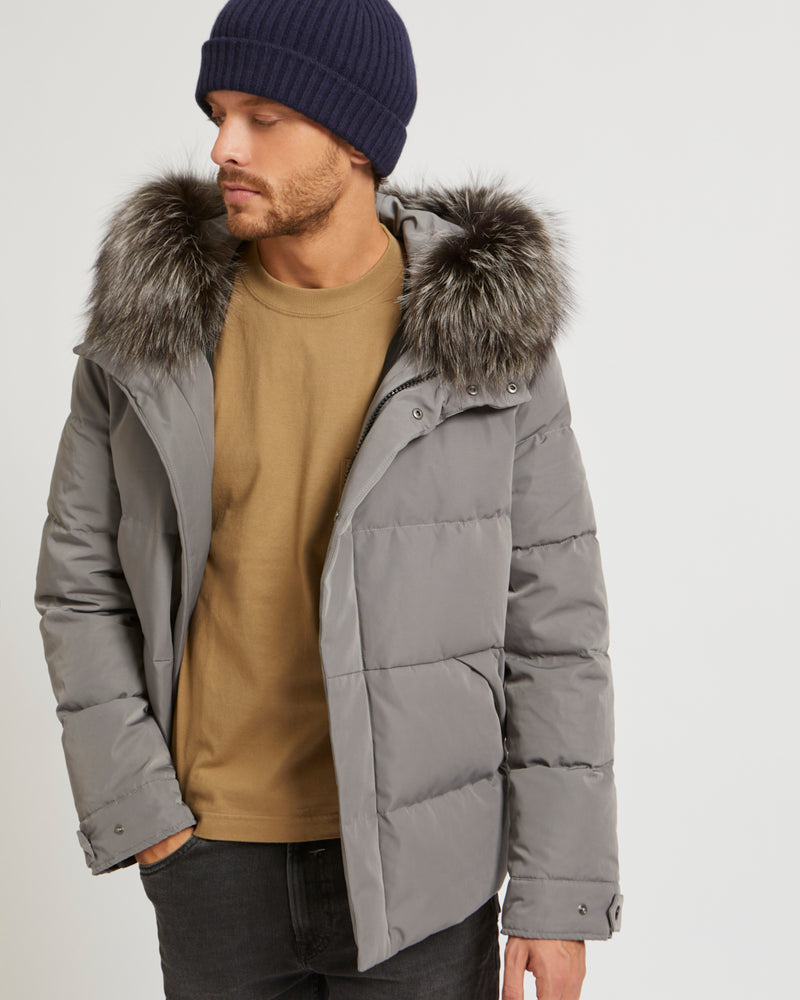 Short Down Jacket with Fox Trim-Yves Salomon-Winter sale & boxing day