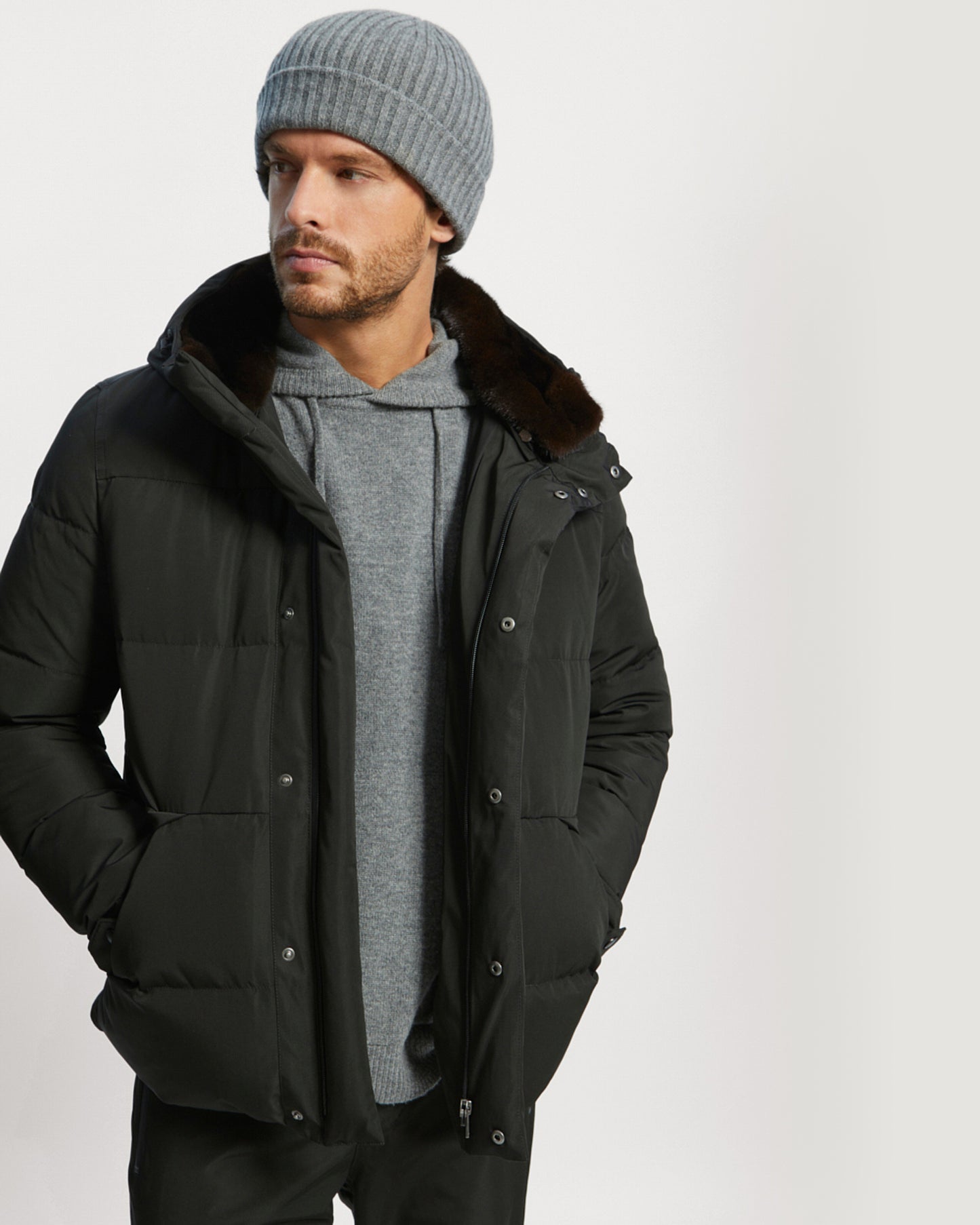 Ski Down Jacket With Mink Fur Trim
