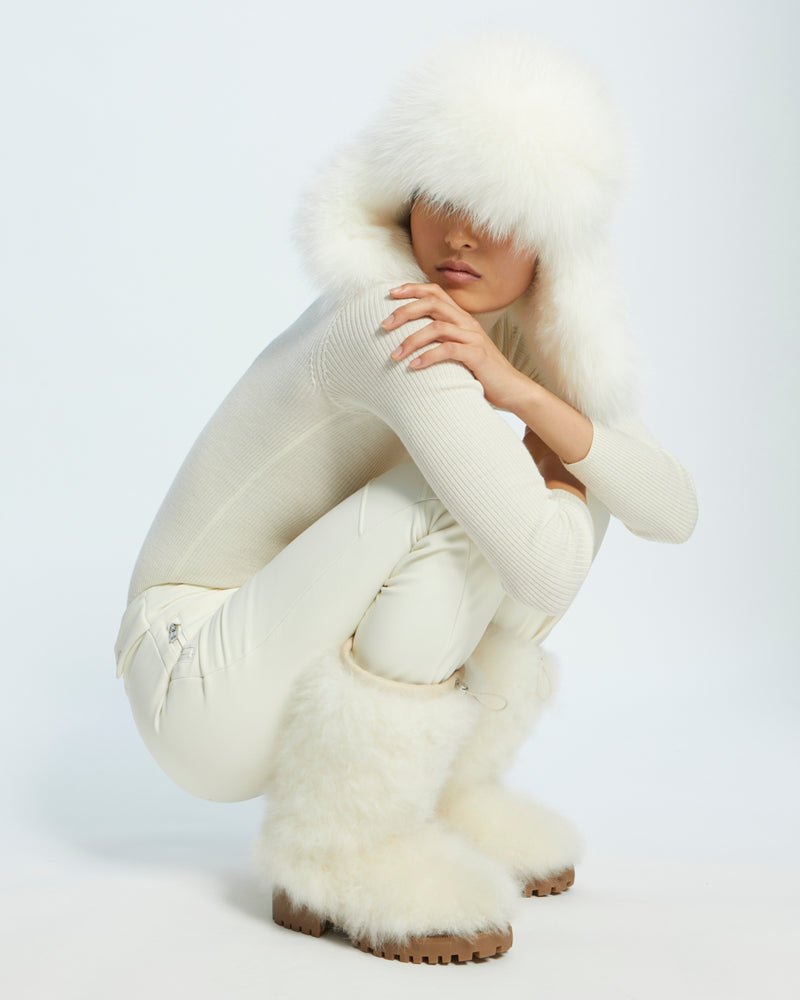 Technical fabric ushanka with fox fur