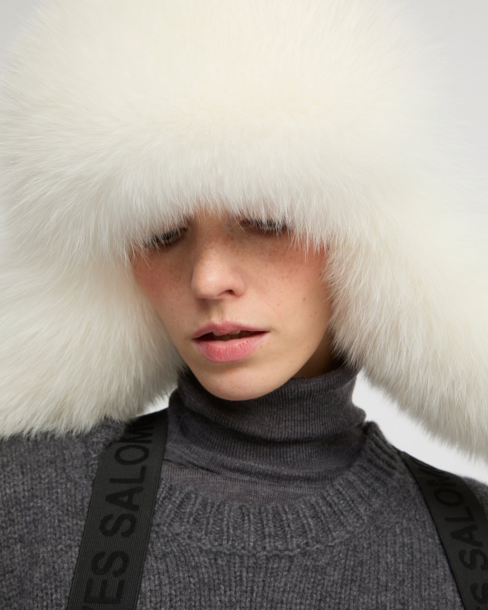 Technical fabric ushanka with fox fur -Yves Salomon