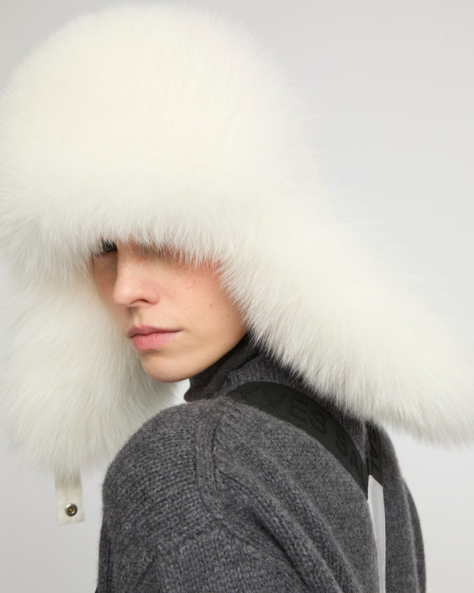 Technical fabric ushanka with fox fur -Yves Salomon