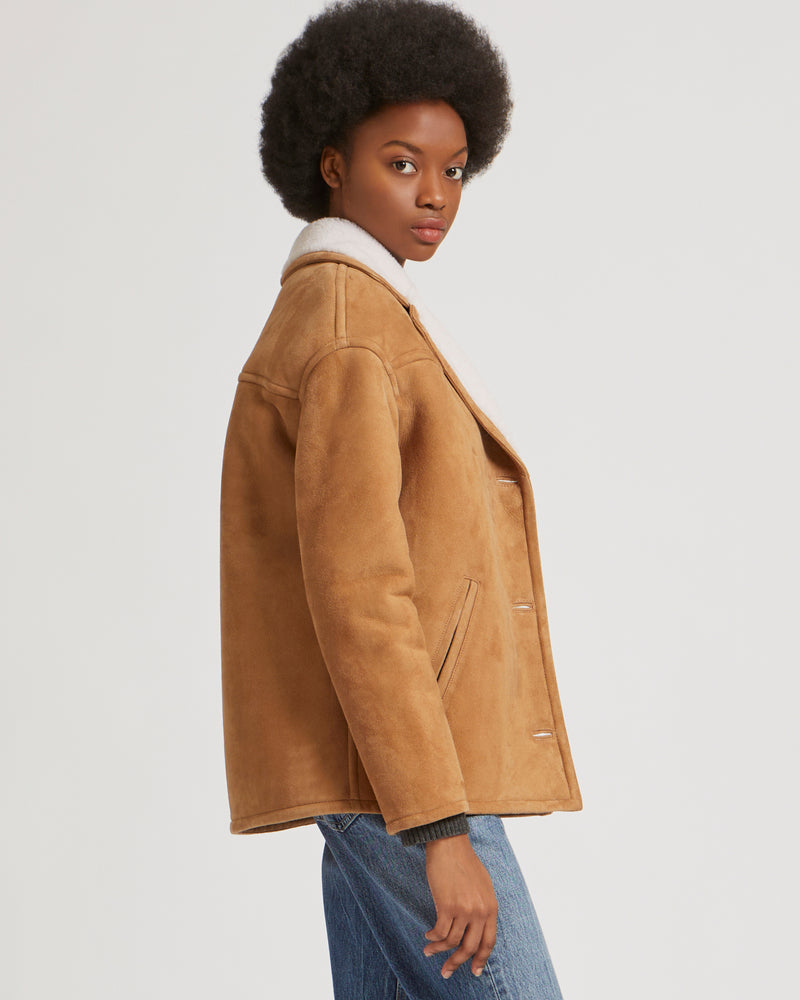 Curly suede merino jacket brown white Yves Salomon Yves