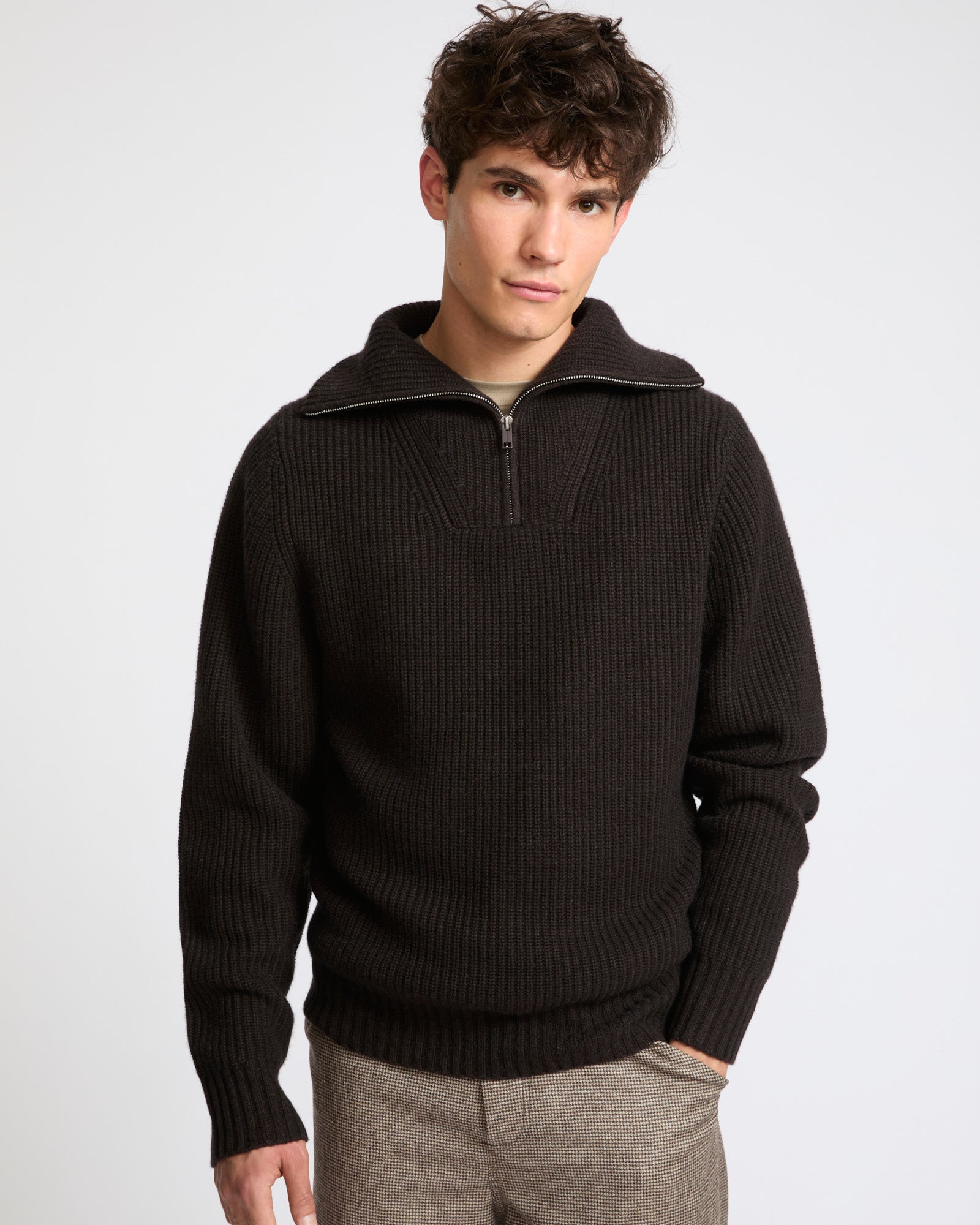 Zip-front cashmere wool trucker collar sweater - Yves Salomon - New Fall Winter Collection