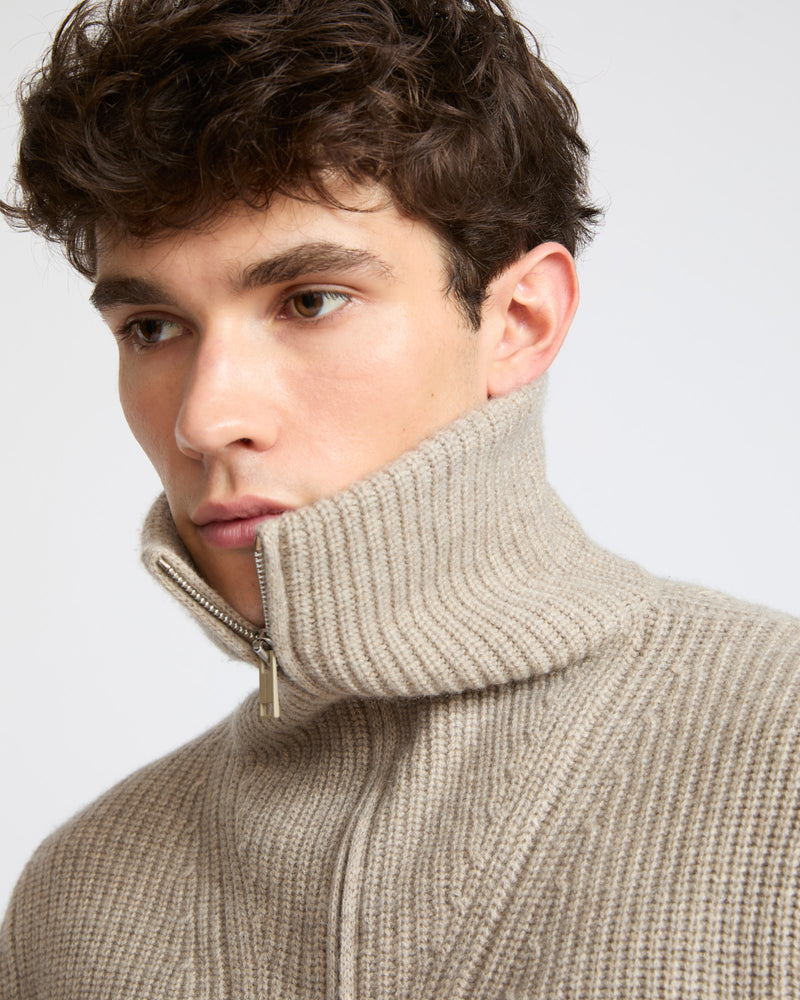 Zip-front cashmere wool trucker collar sweater - Yves Salomon - New Fall Winter Collection