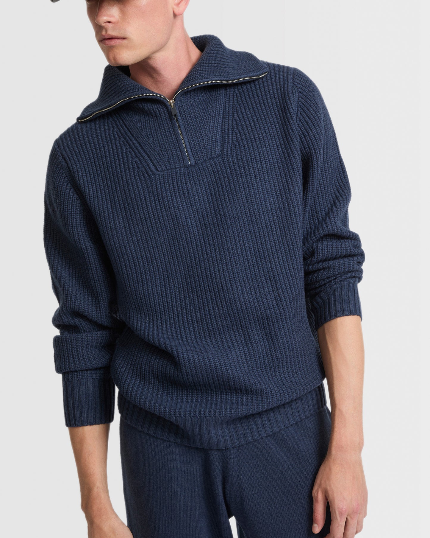 Zip-front sweater trucker collar