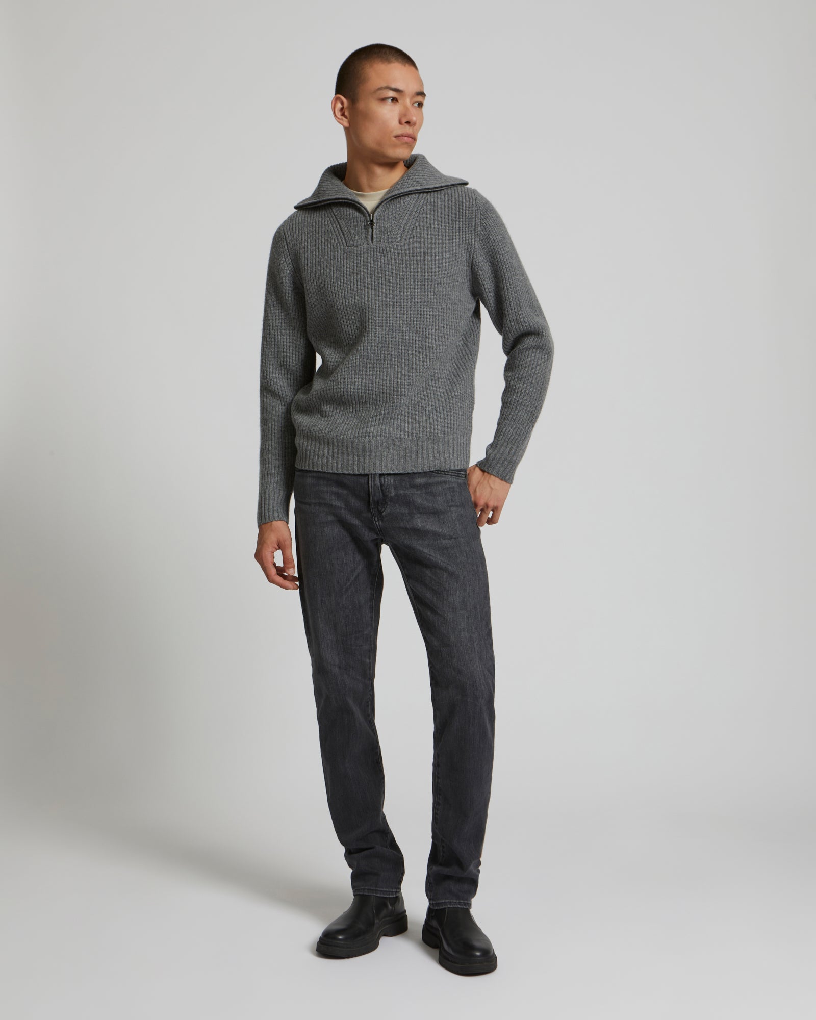 Zip-front sweater trucker collar-Yves Salomon-Winter sale & boxing day
