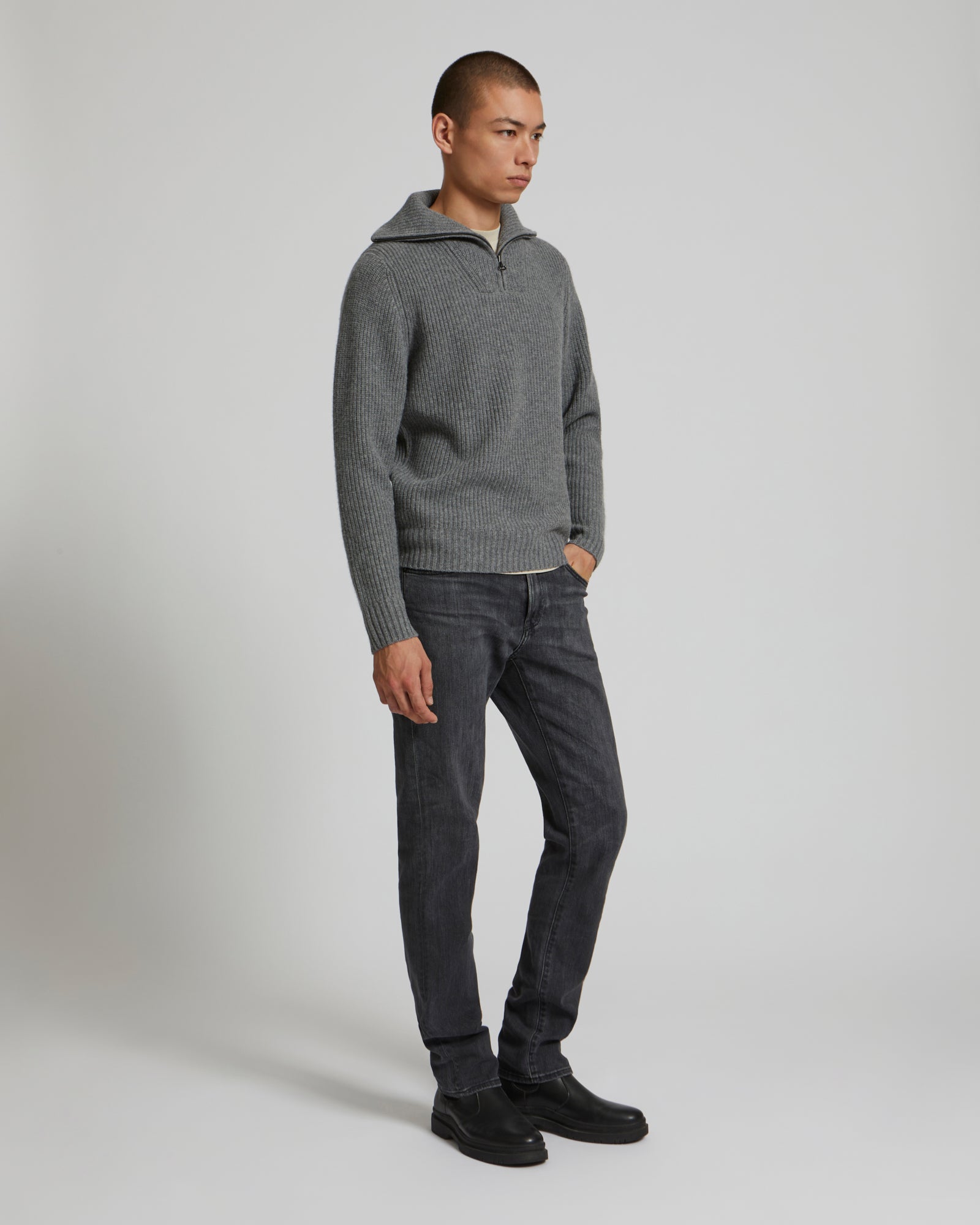 Zip-front sweater trucker collar-Yves Salomon-Winter sale & boxing day