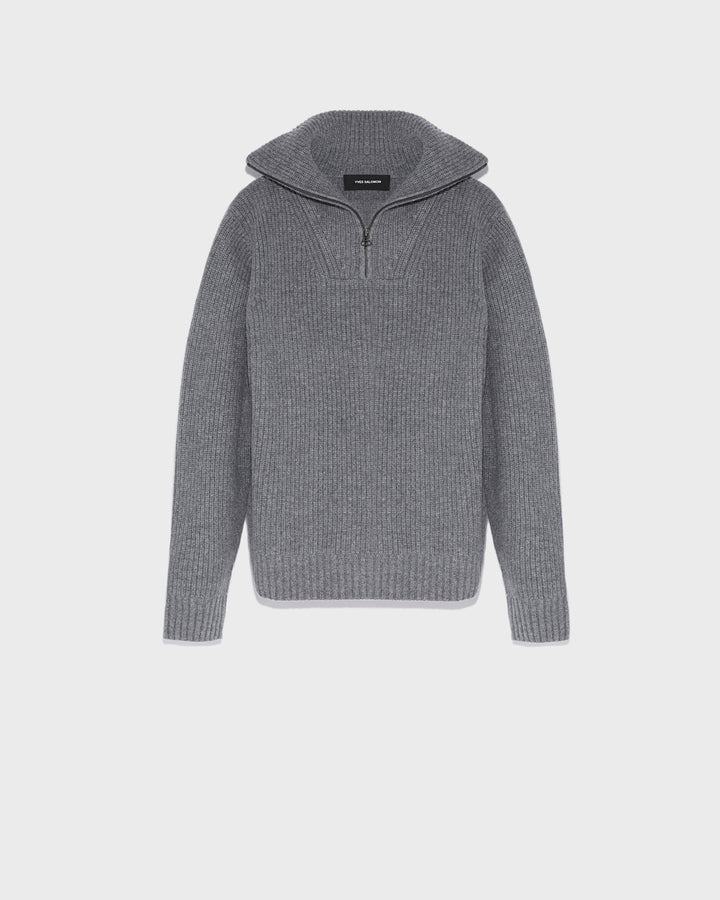 Zip-front sweater trucker collar-Yves Salomon-Winter sale & boxing day