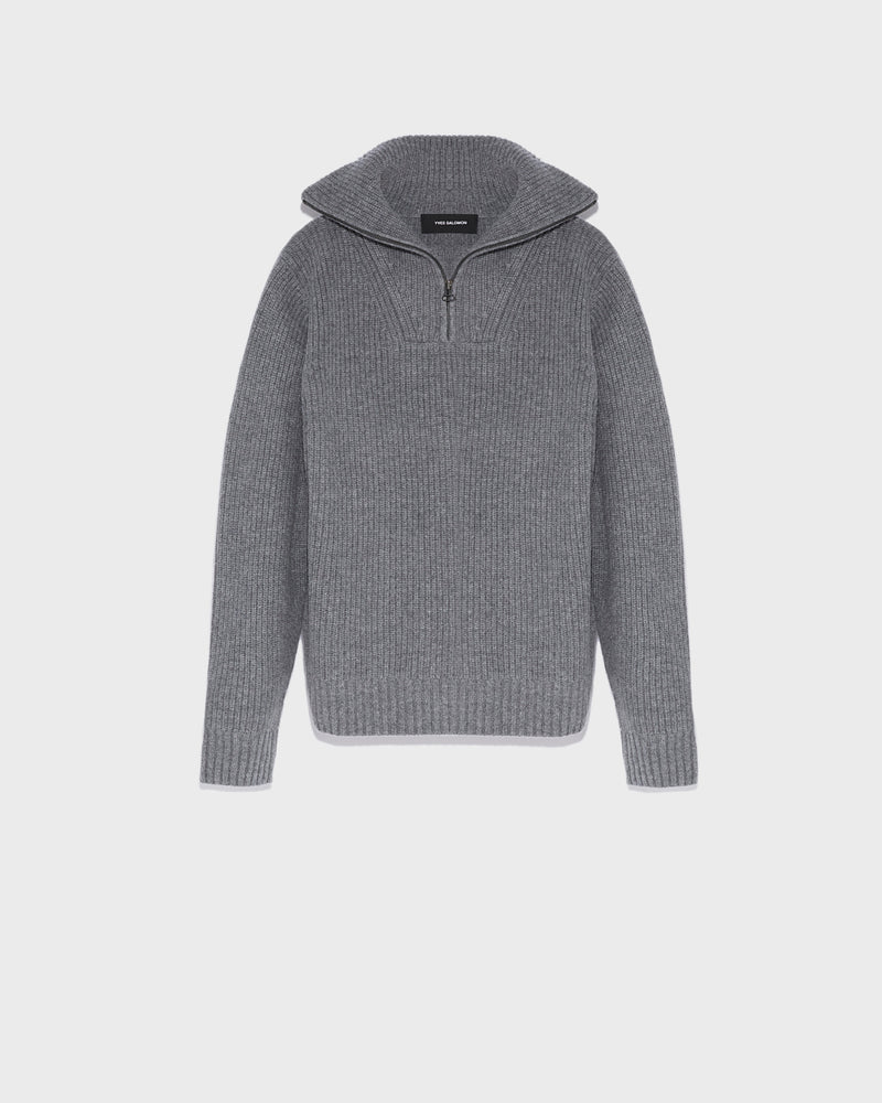 Zip-front sweater trucker collar-Yves Salomon-Winter sale & boxing day