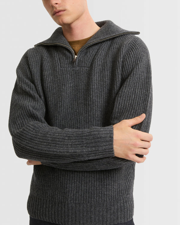 Zip-front sweater trucker collar