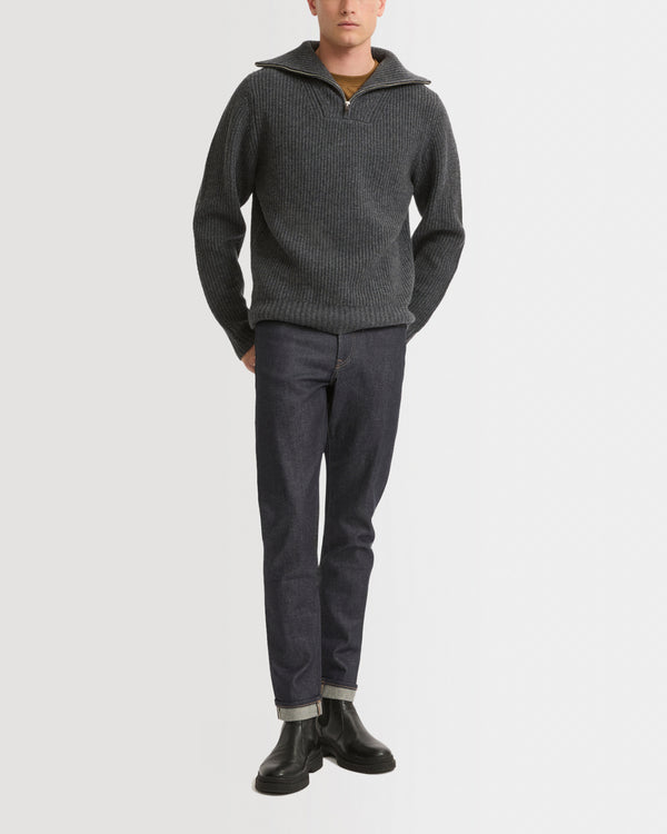 Zip-front sweater trucker collar