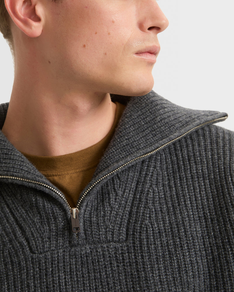 Zip-front sweater trucker collar