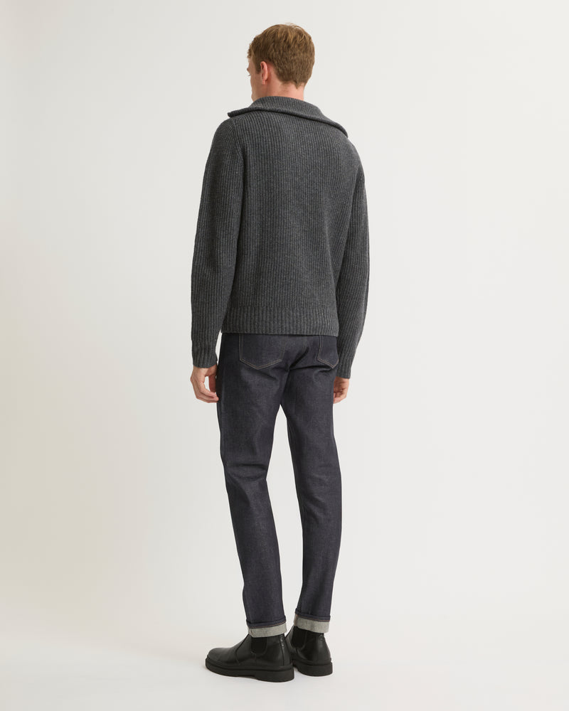 Zip-front sweater trucker collar
