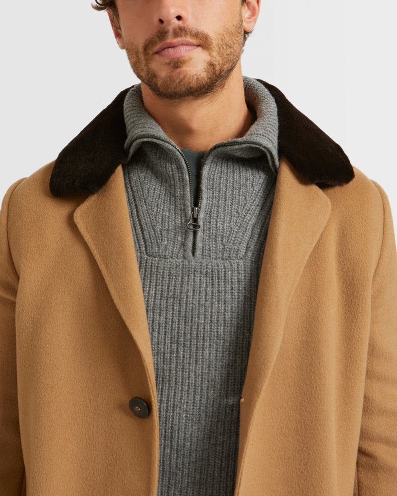 Double-Sided Wool-Cashmere Fabric Coat With Mink Collar