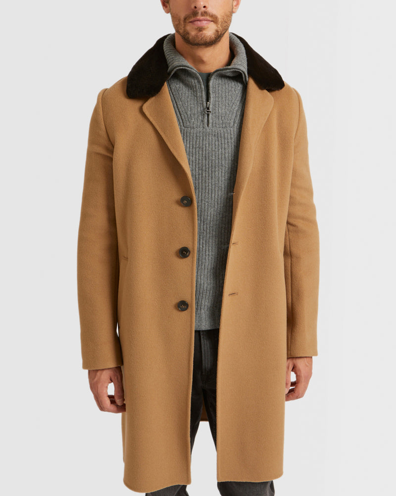 Double-Sided Wool-Cashmere Fabric Coat With Mink Collar
