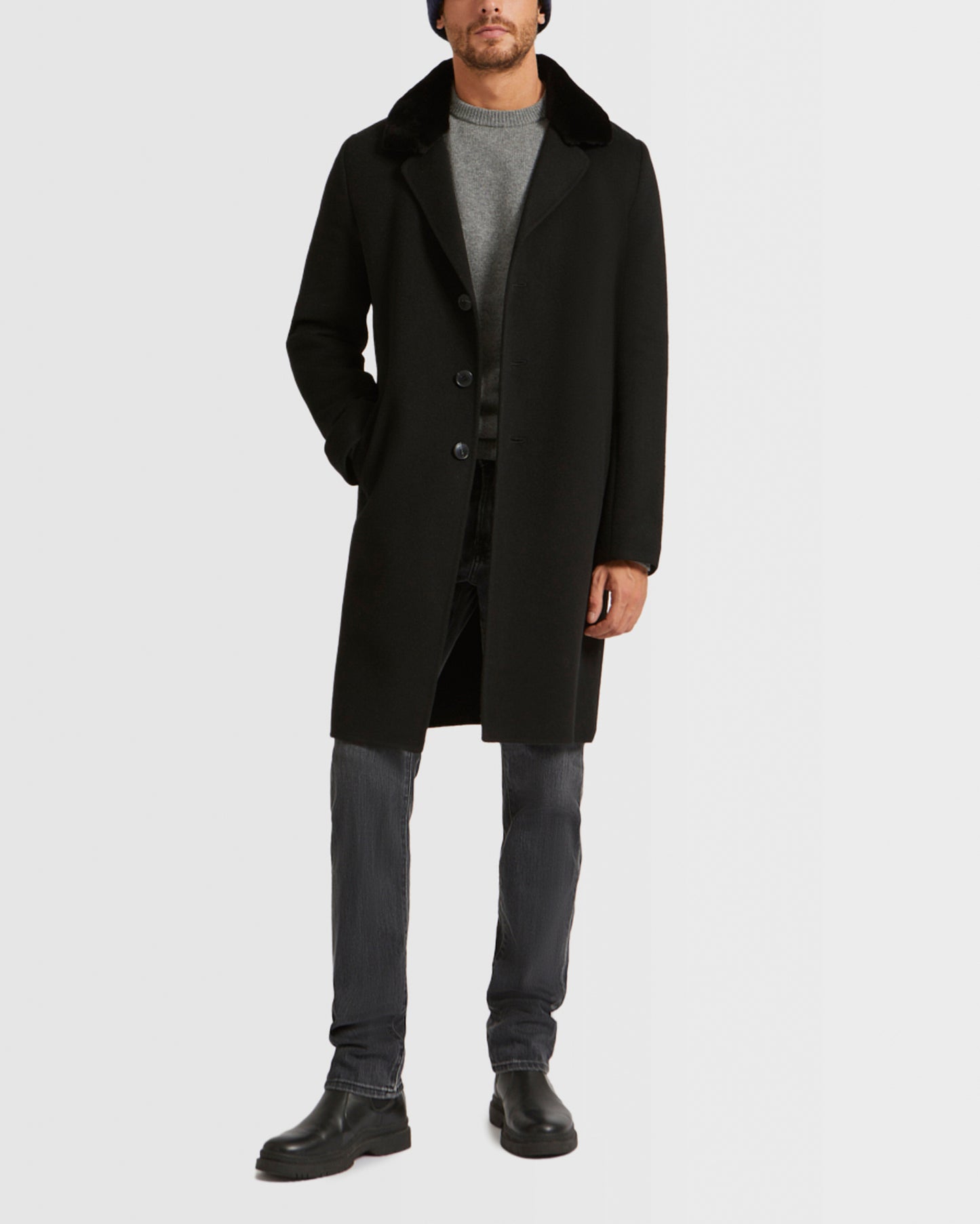 Double-Sided Wool-Cashmere Fabric Coat With Mink Collar