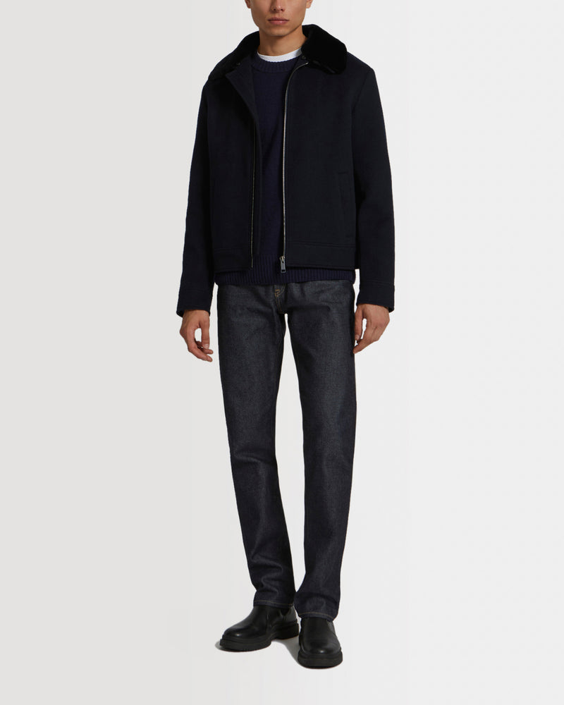 Double-Sided Wool-Cashmere Fabric Zipped Jacket With Mink Collar