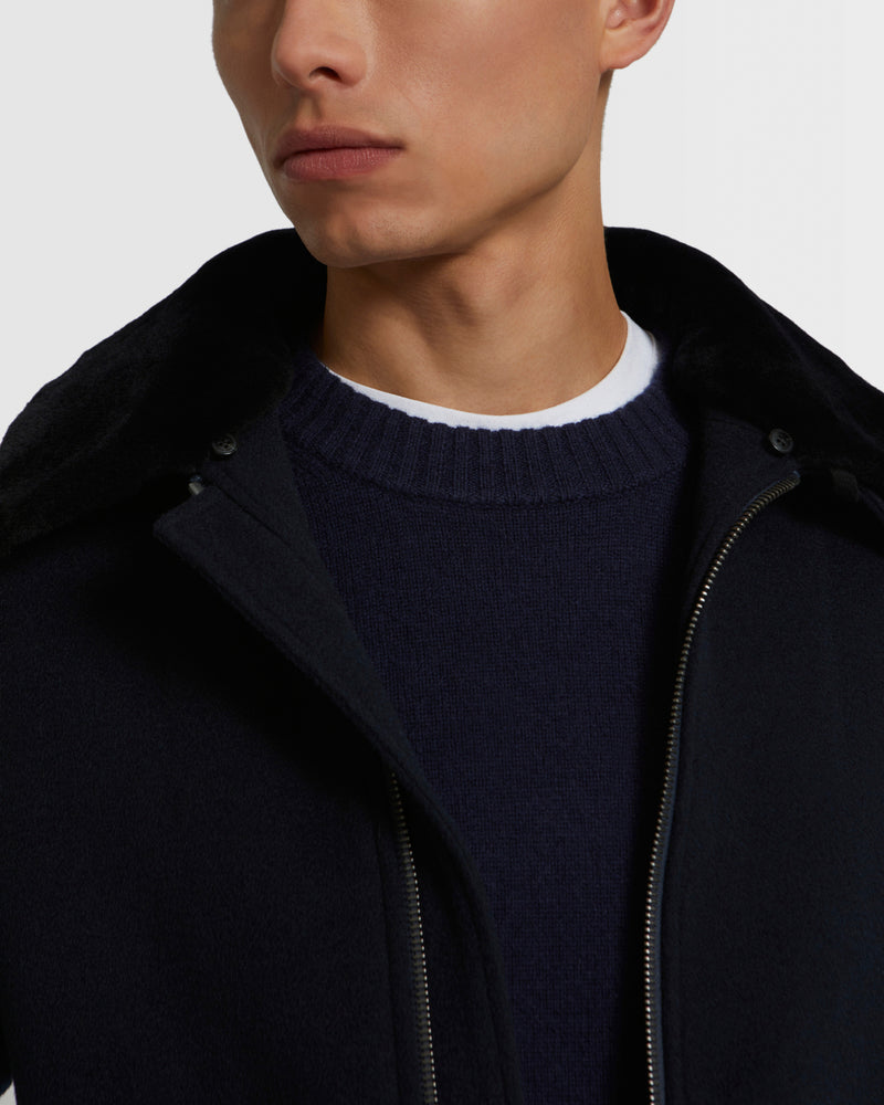 Double-Sided Wool-Cashmere Fabric Zipped Jacket With Mink Collar