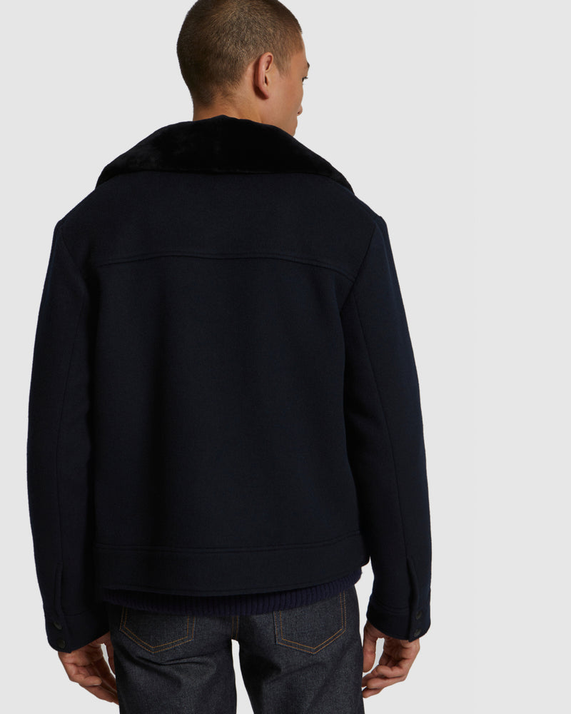 Double-Sided Wool-Cashmere Fabric Zipped Jacket With Mink Collar