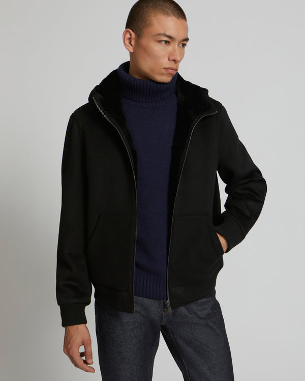 Double-Sided Wool-Cashmere Fabric Hoodie With Shearling Lining