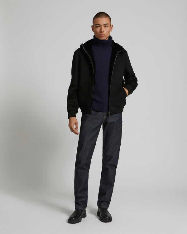 Double-Sided Wool-Cashmere Fabric Hoodie With Shearling Lining