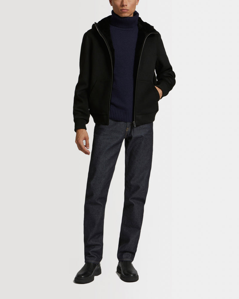 Double-Sided Wool-Cashmere Fabric Hoodie With Shearling Lining