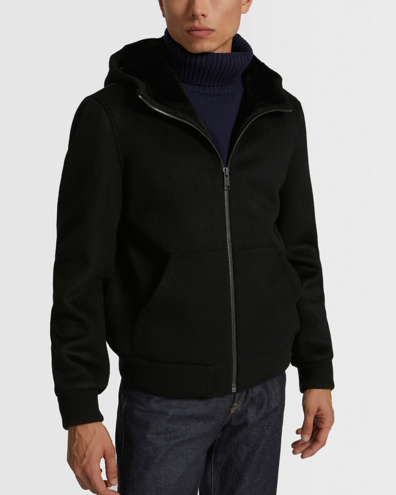 Double-Sided Wool-Cashmere Fabric Hoodie With Shearling Lining