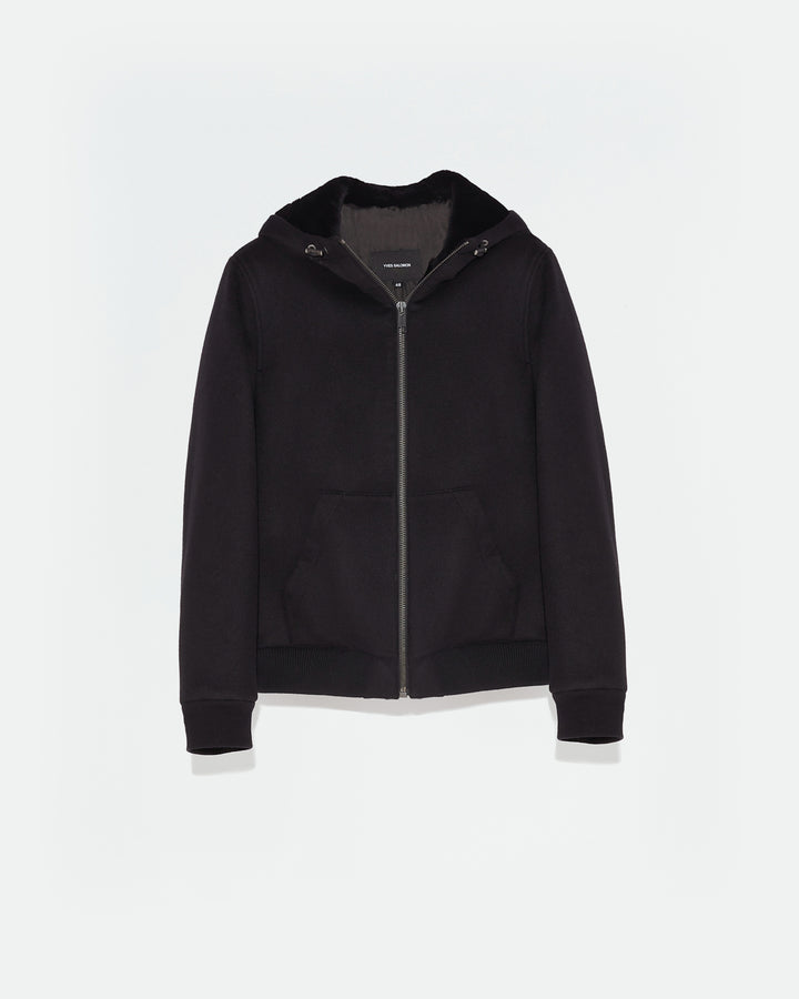 Black Friday - Yves Salomon - Double-faced cashmere wool and shearling hoodie - black - front view