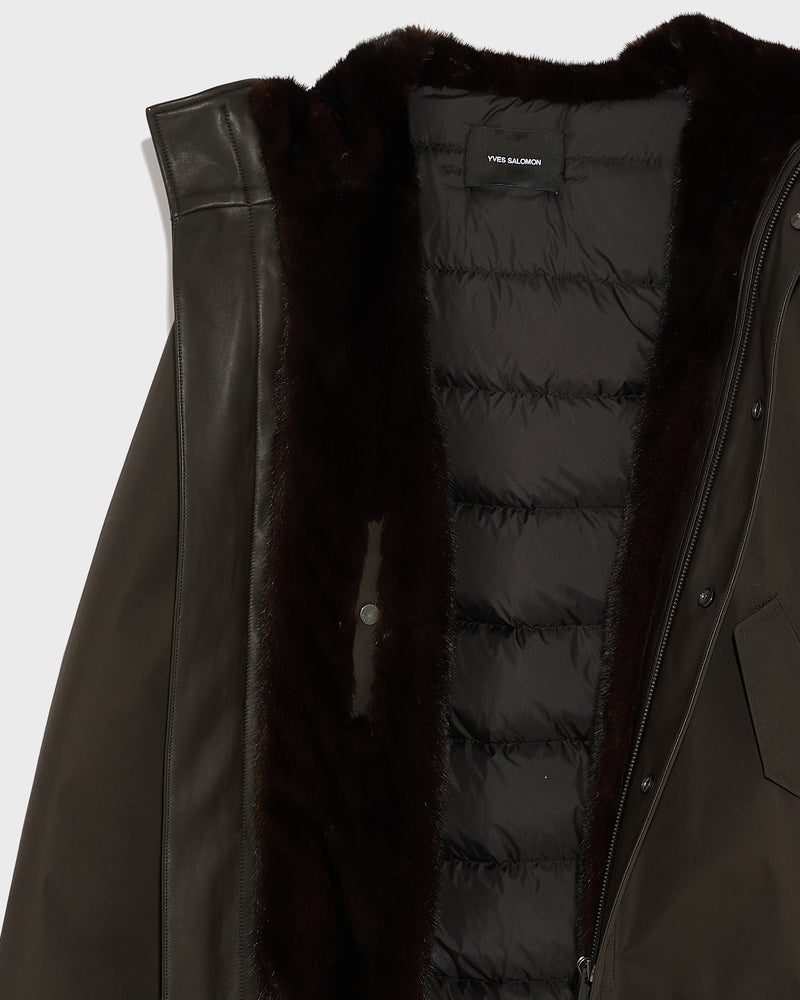 Fitted Parka In waterproof Technical Gabardine And Mink fur
