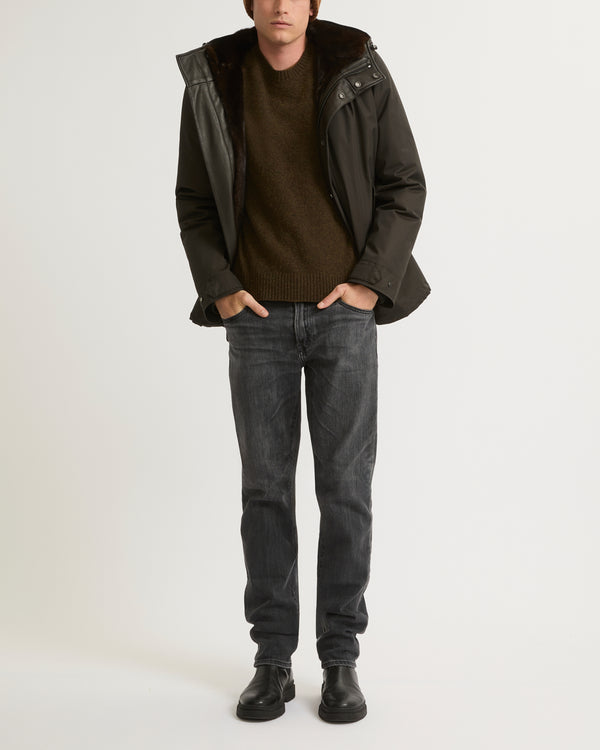 Fitted Parka In waterproof Technical Gabardine And Mink fur
