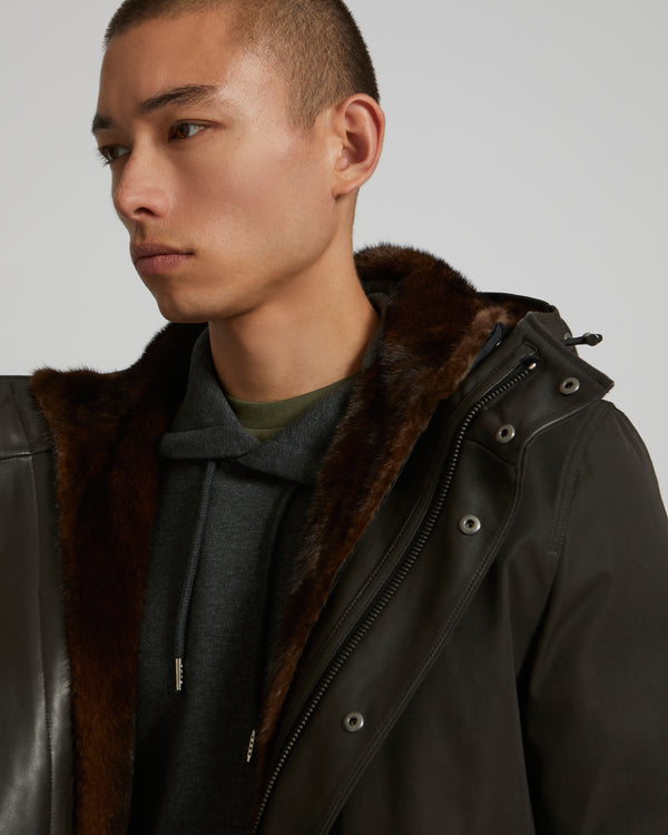 Fitted Parka In Technical Gabardine And Mink