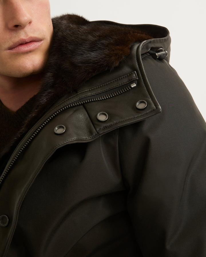 Fitted Parka In waterproof Technical Gabardine And Mink fur