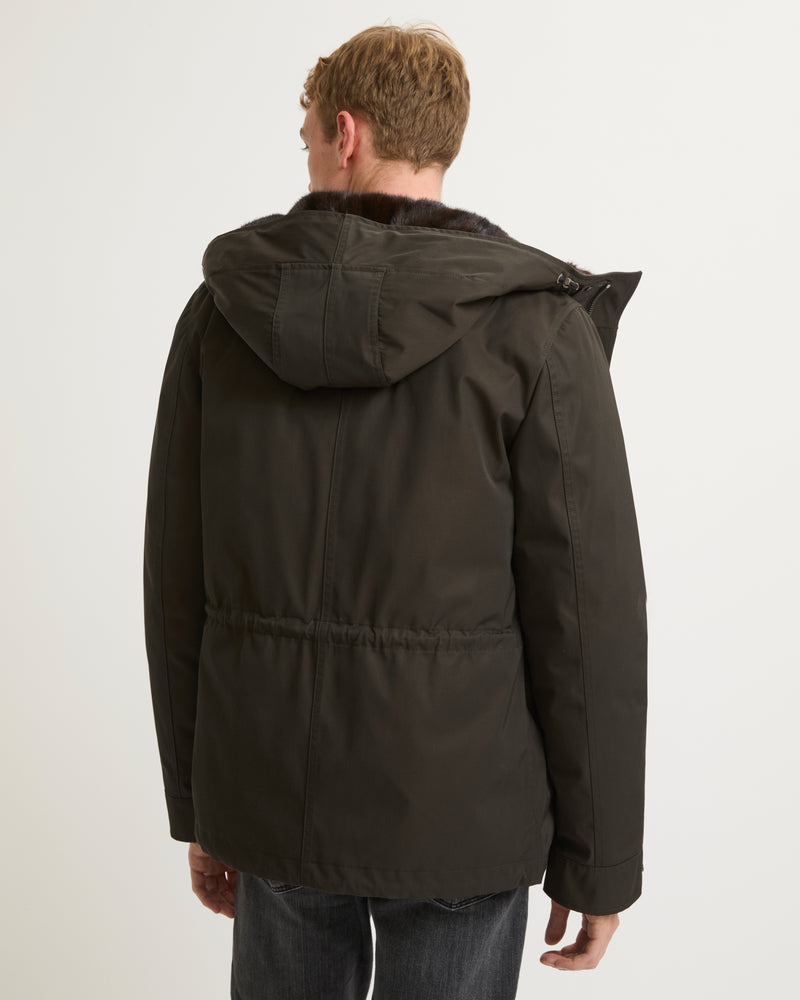 Fitted Parka In waterproof Technical Gabardine And Mink fur