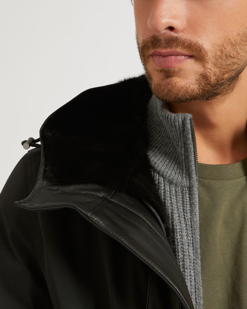 Fitted Parka In waterproof Technical Gabardine And Mink fur