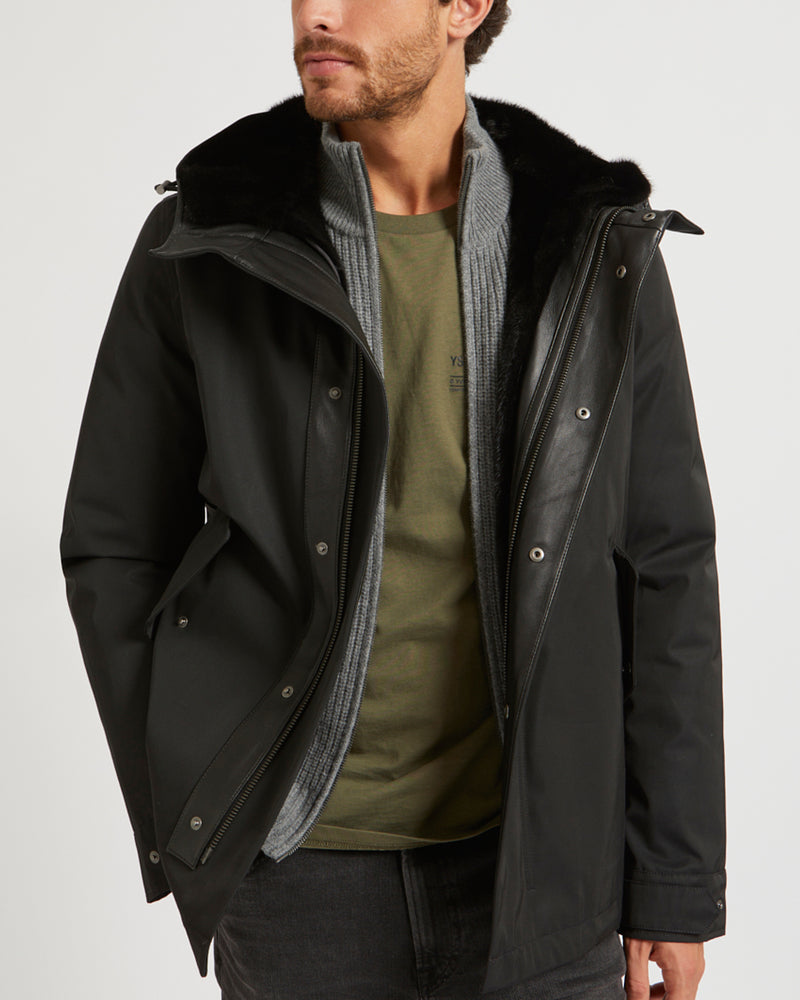 Fitted Parka In waterproof Technical Gabardine And Mink fur