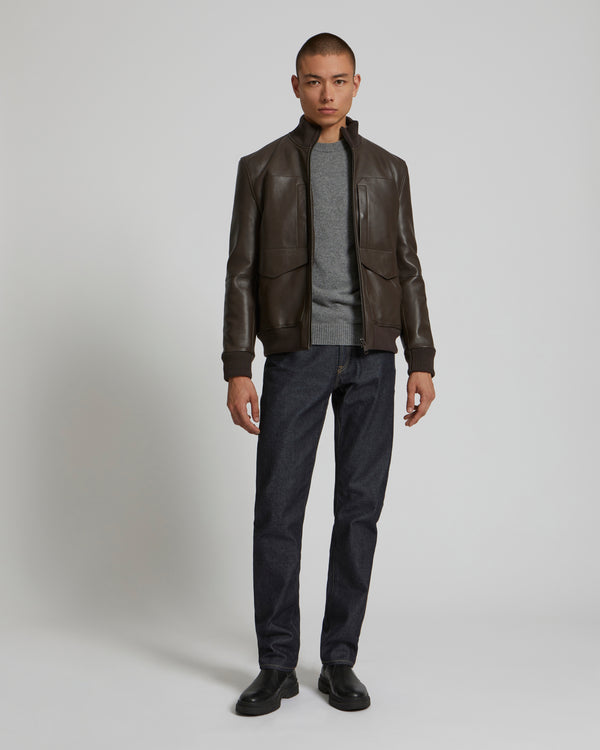 Leather Blouson With Knit Collar